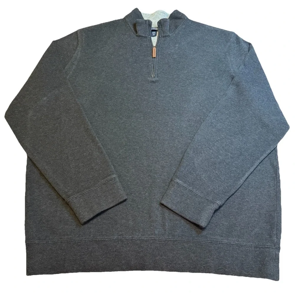 Lands End Sweater Pullover Mens 2XL Gray 1/4 Zip Knit Casual‎ Adult Long Sleeve